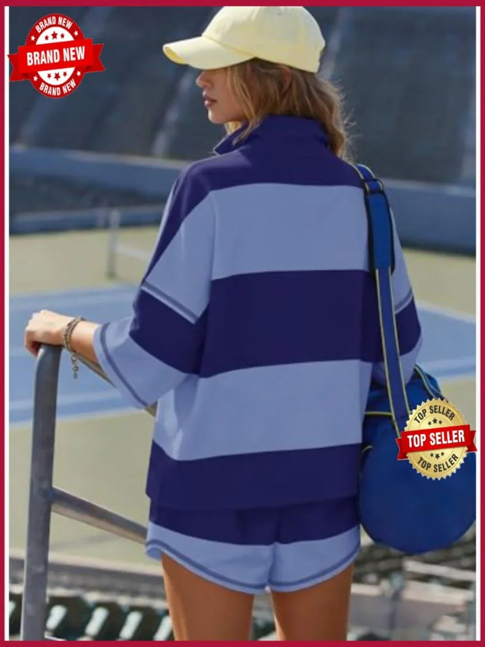 Striped Lounge Set 2 Piece Matching Workout Tracksuit Oversized Short Sleeve